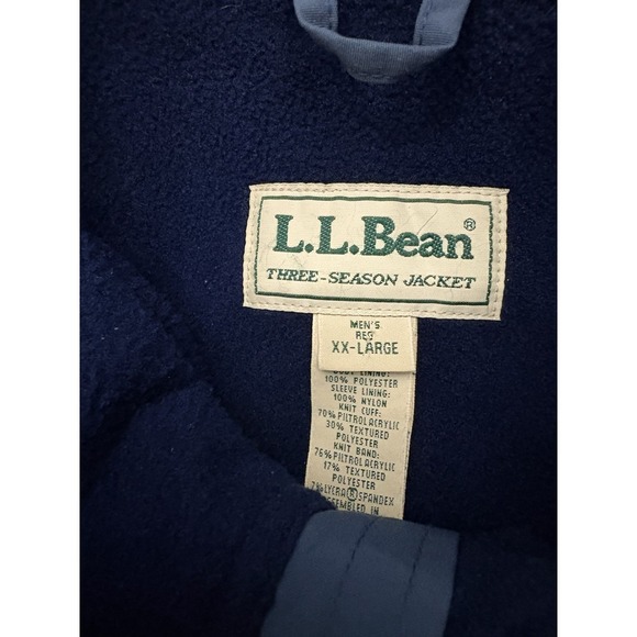 Vintage 90s LL Bean Men's 2XL Blue Three-Season Fleece Lined Nylon Bomber Jacket - Picture 6 of 6